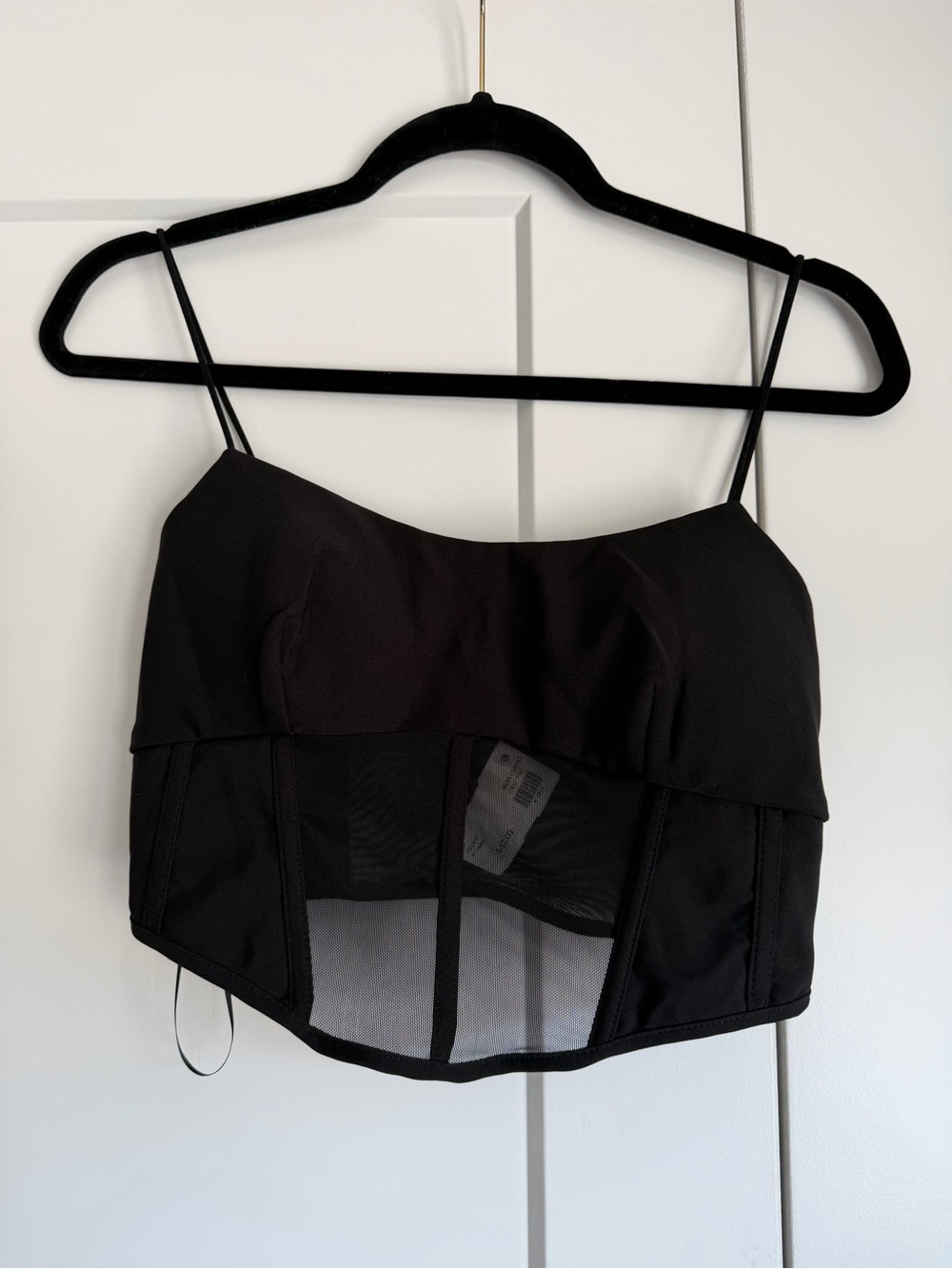 NWT Papermoon Leah Mesh Corset Crop Top in Black Size M boned bodice side zip